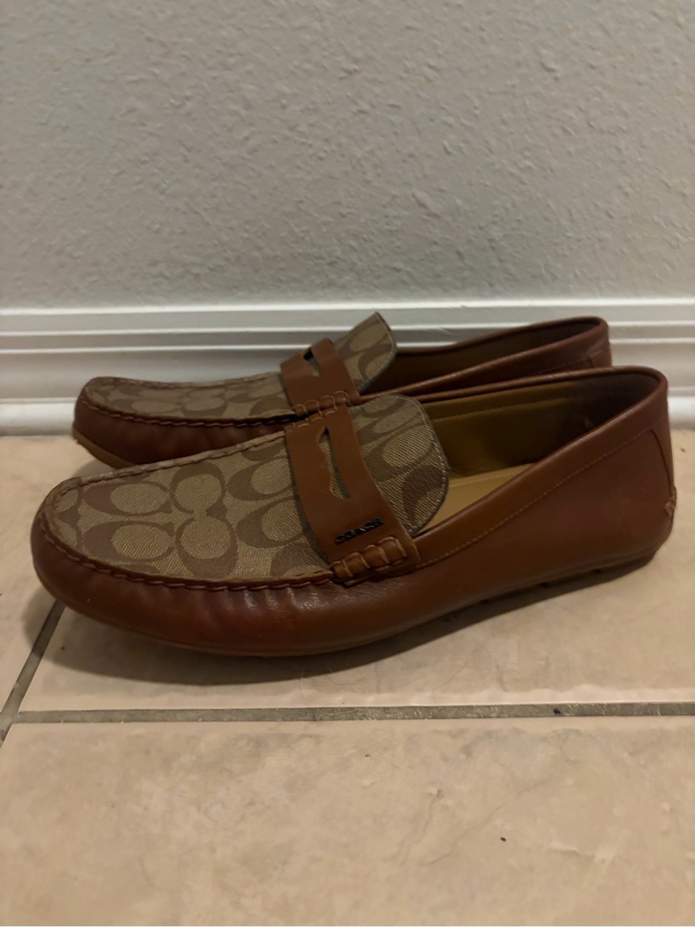 Coach Men’s Brown Signature Canvas Penny Loafers Size 11